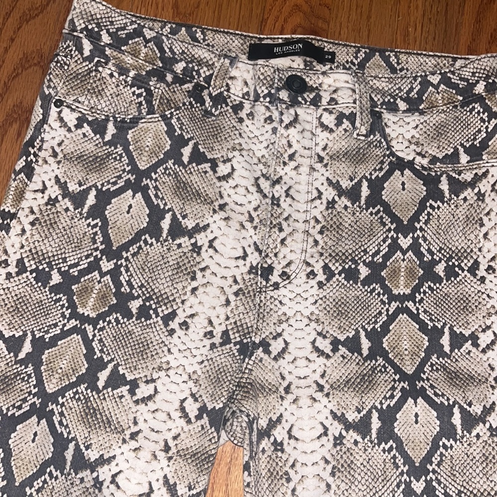 Women’s Hudson Barbara Super Skinny snakeskin print jeans Size 29 Dk Brown Cream - Picture 4 of 13